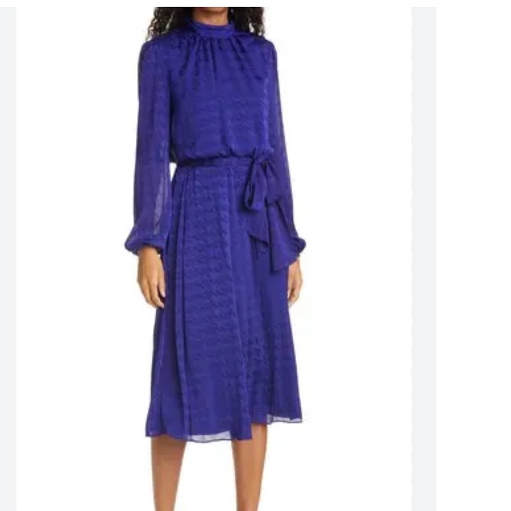 New Ted Baker London Wilmer Royal Blue Houndstooth Mock Neck Midi Dress Size 2